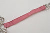 Authentic Christian Dior Ribbon Rinestone Chain Bracelet Silver Tone Pink 6179K