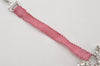 Authentic Christian Dior Ribbon Rinestone Chain Bracelet Silver Tone Pink 6179K