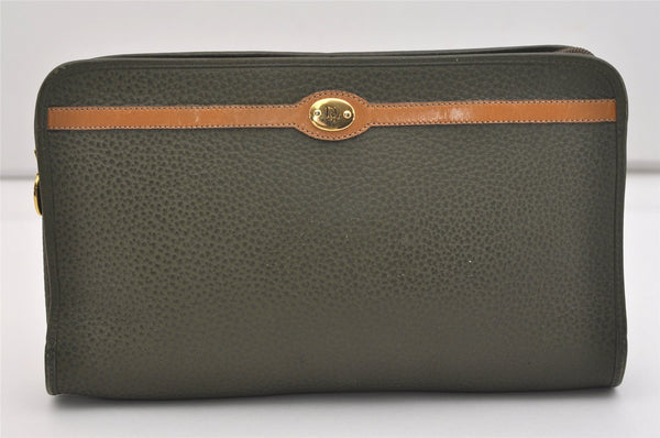Authentic Christian Dior Vintage Clutch Hand Bag Purse Leather Khaki CD 6182J