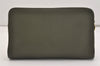 Authentic Christian Dior Vintage Clutch Hand Bag Purse Leather Khaki CD 6182J