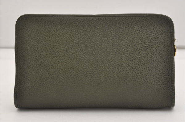 Authentic Christian Dior Vintage Clutch Hand Bag Purse Leather Khaki CD 6182J