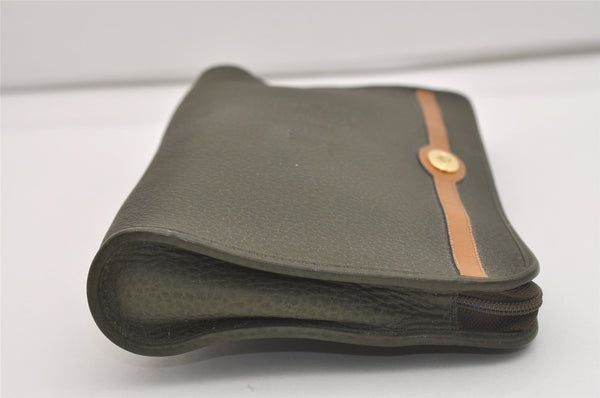 Authentic Christian Dior Vintage Clutch Hand Bag Purse Leather Khaki CD 6182J