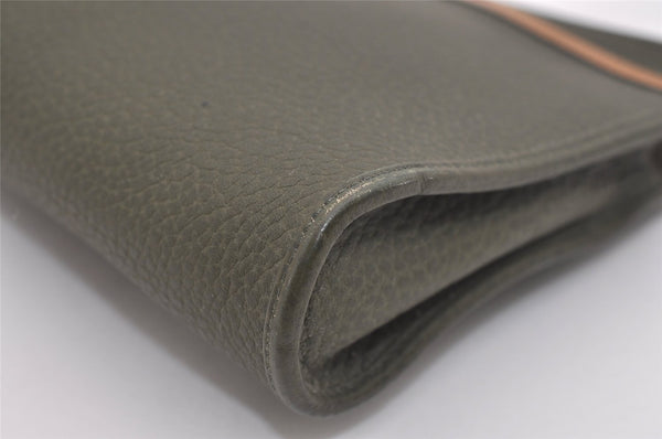 Authentic Christian Dior Vintage Clutch Hand Bag Purse Leather Khaki CD 6182J
