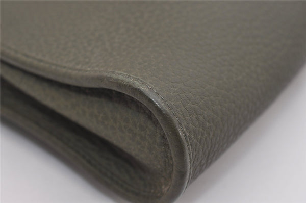 Authentic Christian Dior Vintage Clutch Hand Bag Purse Leather Khaki CD 6182J