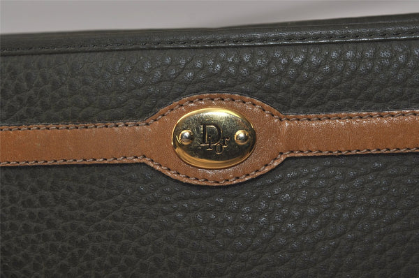 Authentic Christian Dior Vintage Clutch Hand Bag Purse Leather Khaki CD 6182J