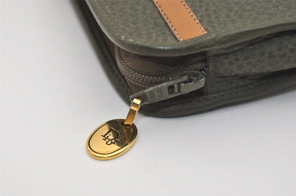 Authentic Christian Dior Vintage Clutch Hand Bag Purse Leather Khaki CD 6182J