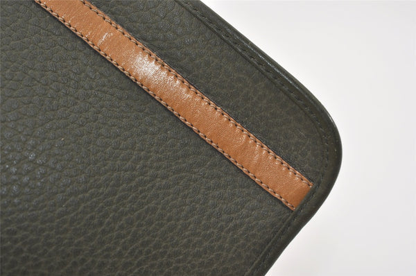 Authentic Christian Dior Vintage Clutch Hand Bag Purse Leather Khaki CD 6182J