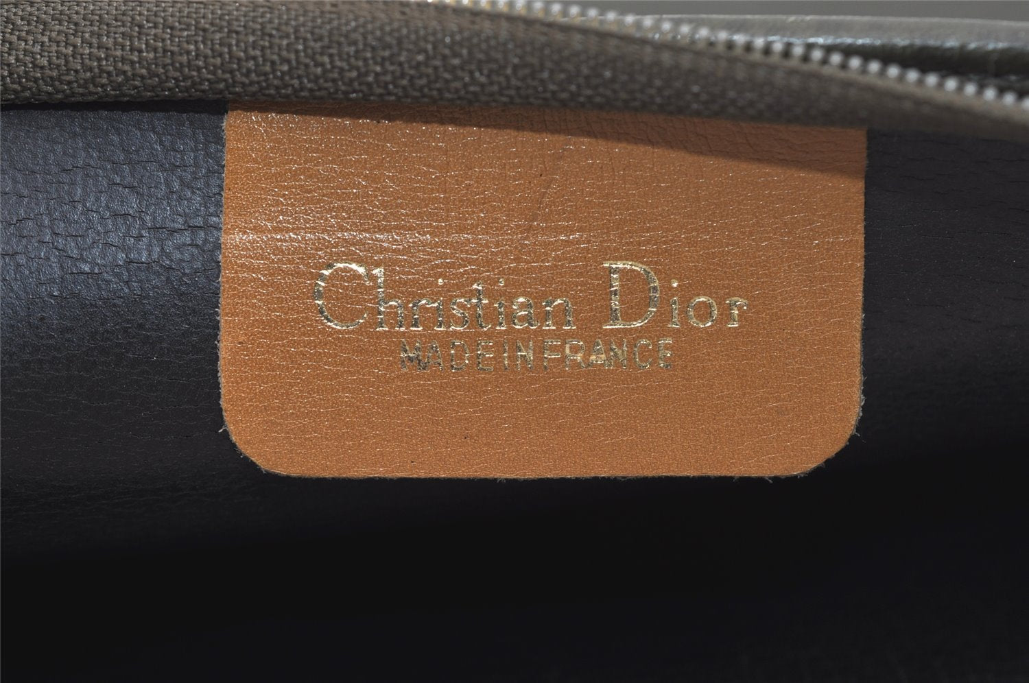 Authentic Christian Dior Vintage Clutch Hand Bag Purse Leather Khaki CD 6182J