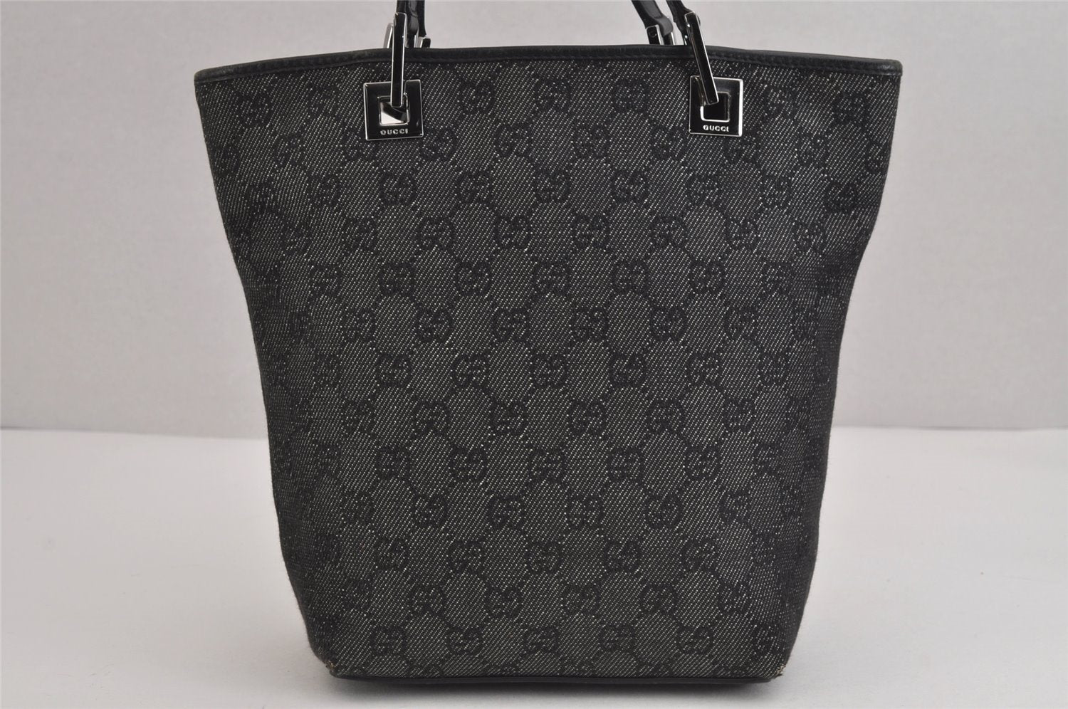 Authentic GUCCI Vintage Shoulder Tote Bag GG Canvas Leather 31244 Black 6184J