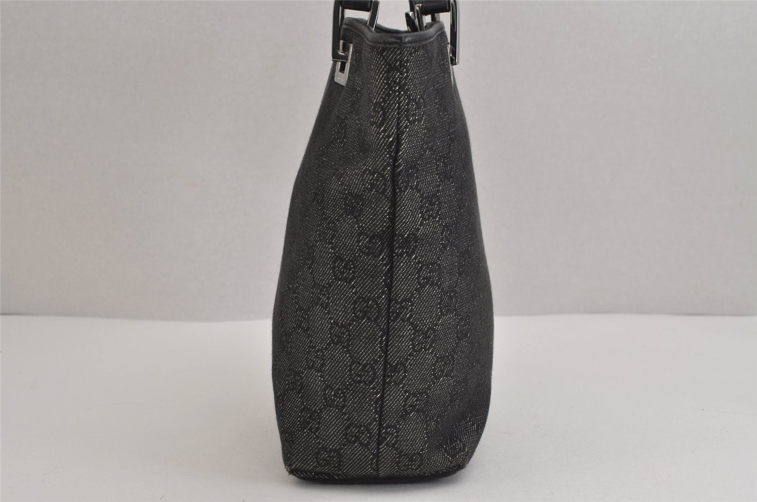 Authentic GUCCI Vintage Shoulder Tote Bag GG Canvas Leather 31244 Black 6184J