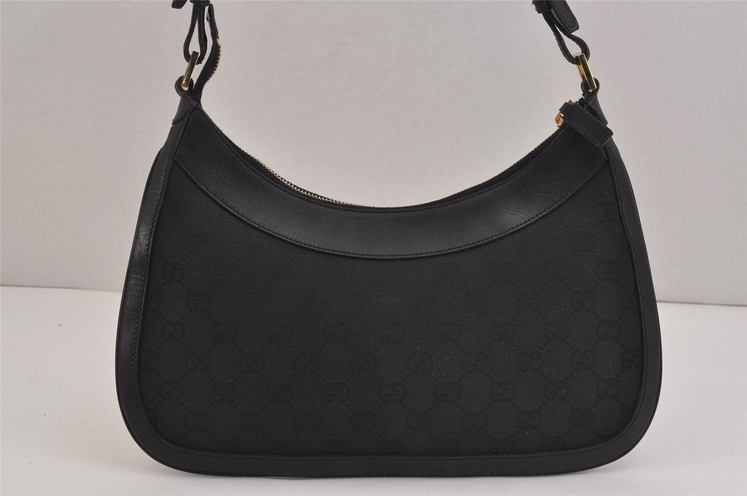 Authentic GUCCI Shoulder Cross Body Bag GG Canvas Leather 0014128 Black 6189J