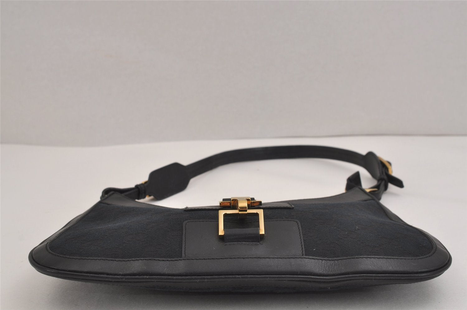 Authentic GUCCI Shoulder Cross Body Bag GG Canvas Leather 0014128 Black 6189J