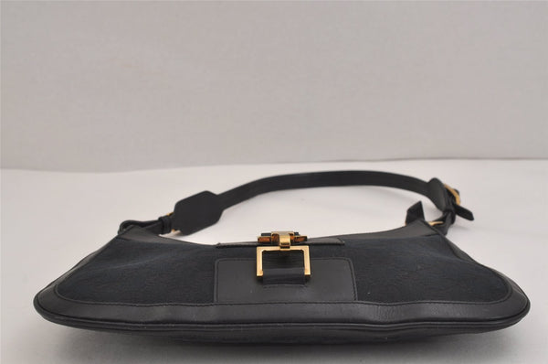 Authentic GUCCI Shoulder Cross Body Bag GG Canvas Leather 0014128 Black 6189J