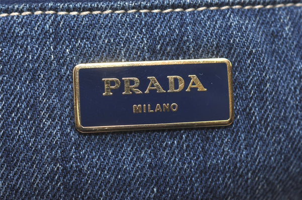 Authentic PRADA Canapa L Canvas Tote Hand Bag Denim Blue 6194I