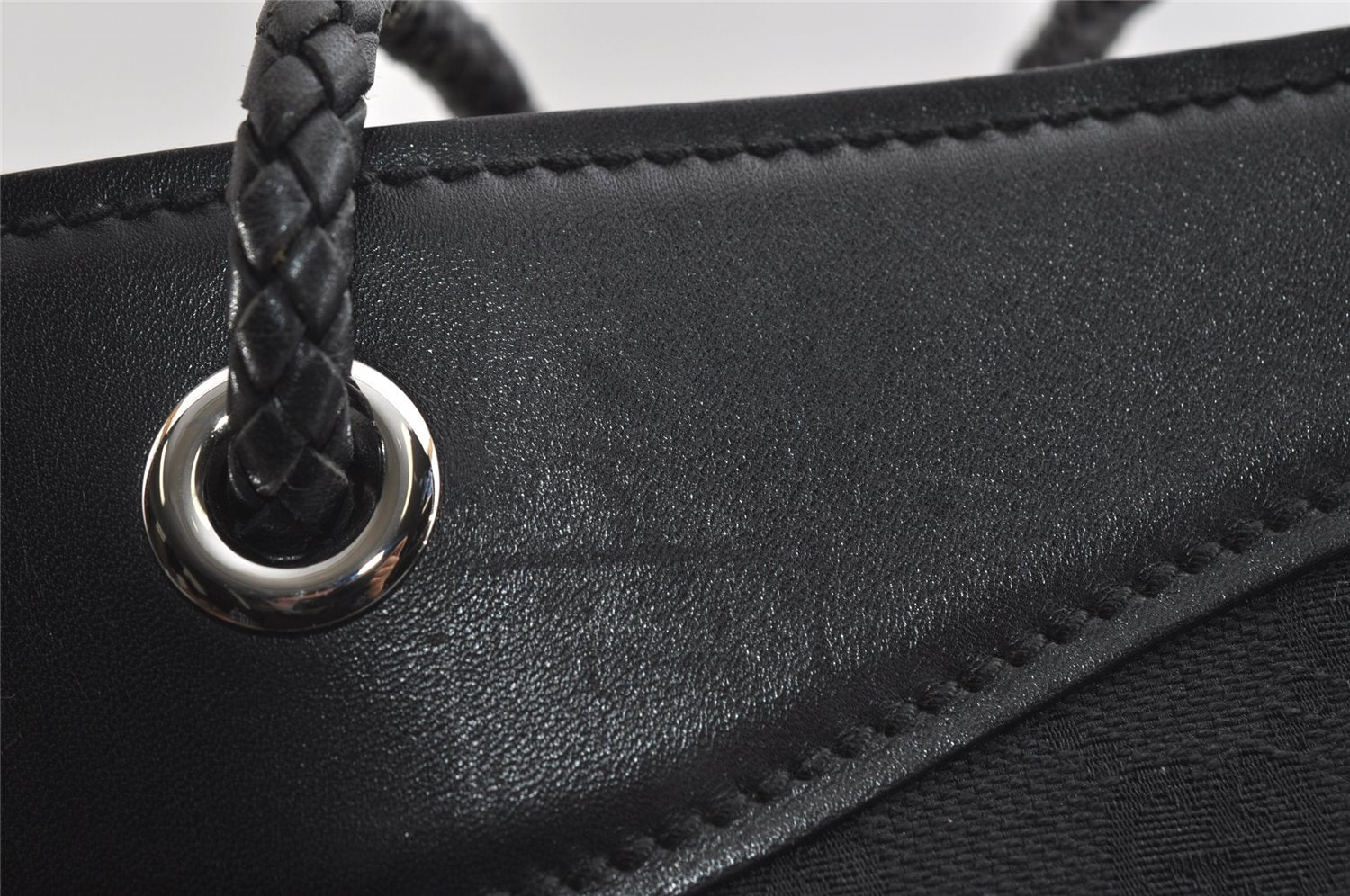 Authentic GUCCI Vintage Shoulder Tote Bag GG Canvas Leather 109141 Black 6195I