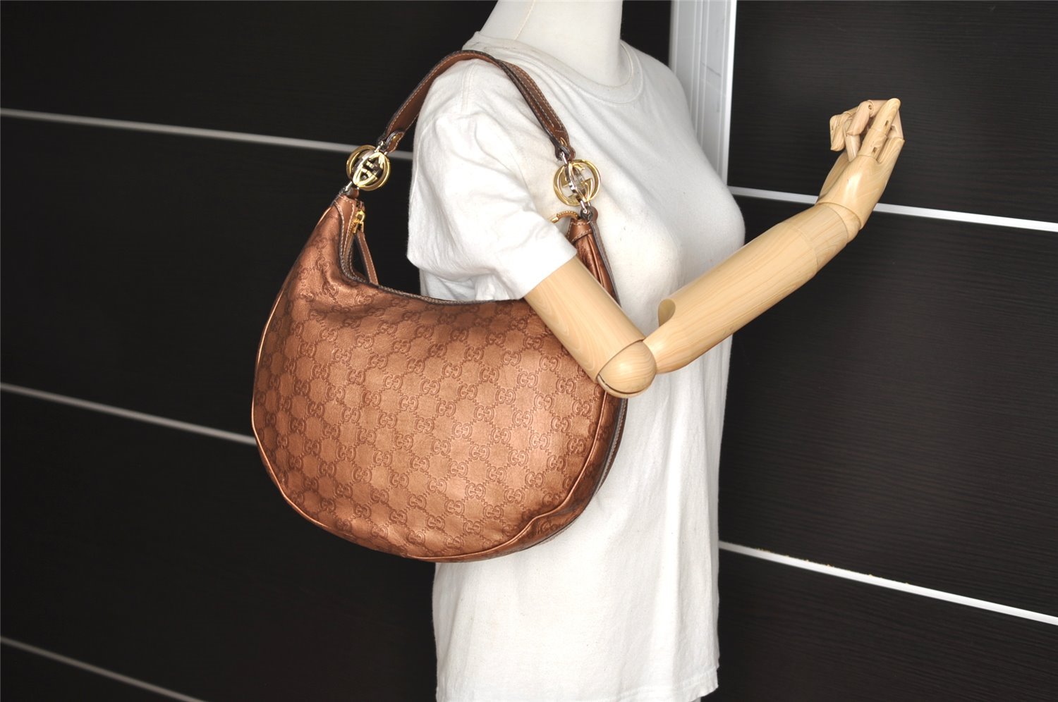 Authentic GUCCI Guccissima Twins Shoulder Hand Bag GG Leather 232962 Brown 6196I