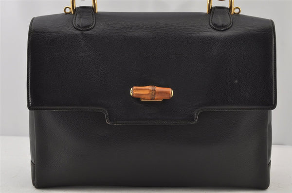 Authentic GUCCI Bamboo 2Way Hand Shoulder Bag Purse Leather Black Junk 6197J