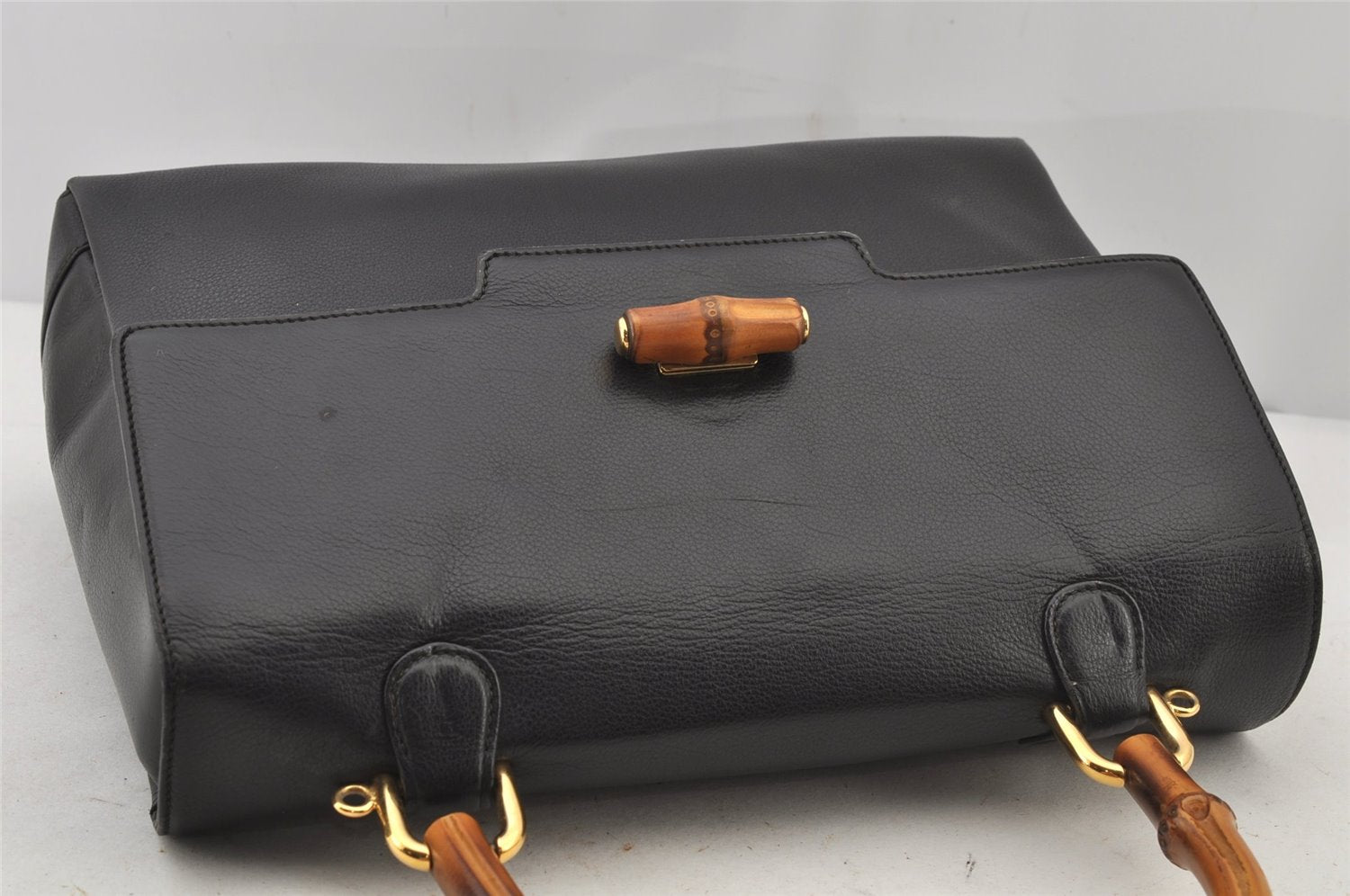 Authentic GUCCI Bamboo 2Way Hand Shoulder Bag Purse Leather Black Junk 6197J