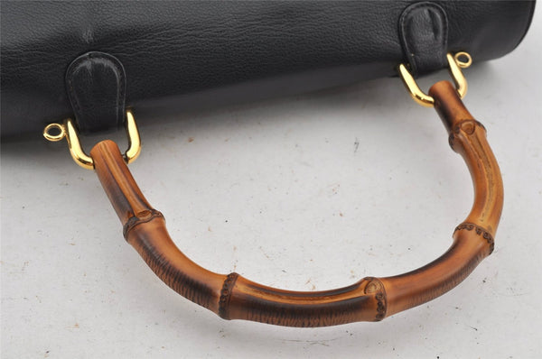 Authentic GUCCI Bamboo 2Way Hand Shoulder Bag Purse Leather Black Junk 6197J