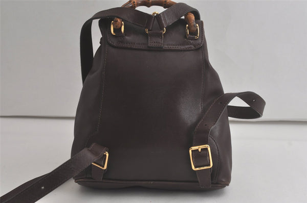Authentic GUCCI Vintage Bamboo Drawstring Backpack Leather Brown 6197K