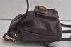 Authentic GUCCI Vintage Bamboo Drawstring Backpack Leather Brown 6197K