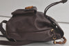 Authentic GUCCI Vintage Bamboo Drawstring Backpack Leather Brown 6197K