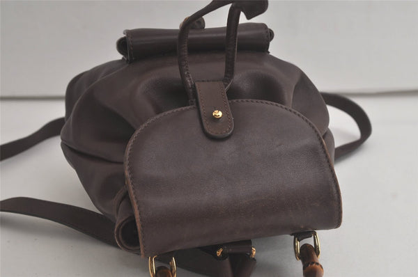 Authentic GUCCI Vintage Bamboo Drawstring Backpack Leather Brown 6197K