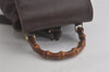 Authentic GUCCI Vintage Bamboo Drawstring Backpack Leather Brown 6197K