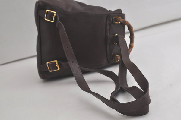 Authentic GUCCI Vintage Bamboo Drawstring Backpack Leather Brown 6197K