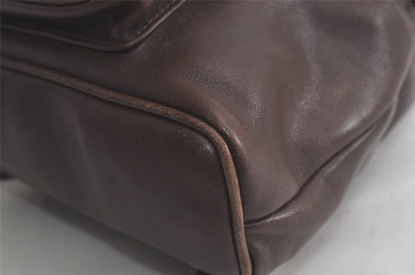 Authentic GUCCI Vintage Bamboo Drawstring Backpack Leather Brown 6197K