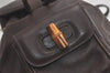 Authentic GUCCI Vintage Bamboo Drawstring Backpack Leather Brown 6197K