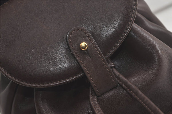 Authentic GUCCI Vintage Bamboo Drawstring Backpack Leather Brown 6197K