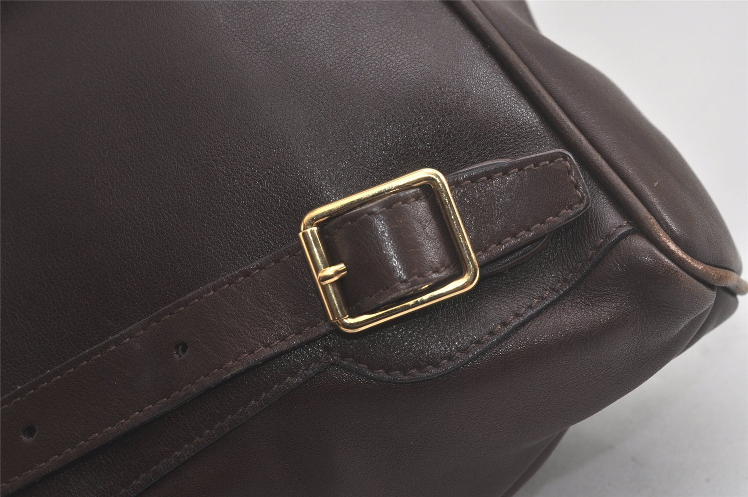 Authentic GUCCI Vintage Bamboo Drawstring Backpack Leather Brown 6197K