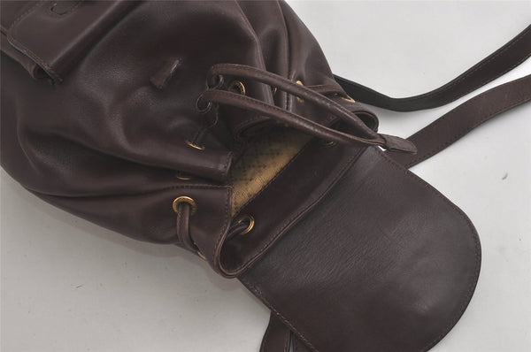 Authentic GUCCI Vintage Bamboo Drawstring Backpack Leather Brown 6197K