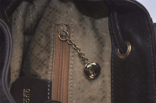Authentic GUCCI Vintage Bamboo Drawstring Backpack Leather Brown 6197K