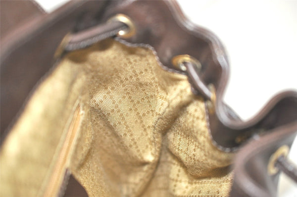 Authentic GUCCI Vintage Bamboo Drawstring Backpack Leather Brown 6197K