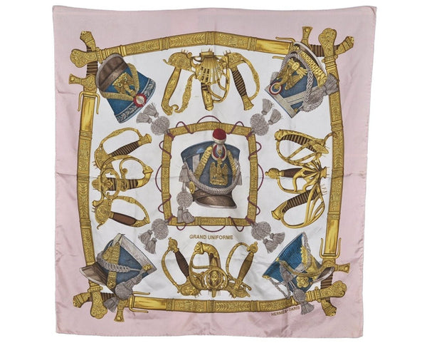 Authentic HERMES Carre 90 Scarf "GRAND UNIFORME" Silk Pink 6198K