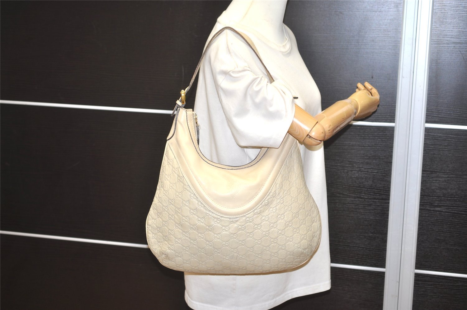Authentic GUCCI Guccissima GG Leather Shoulder Hand Bag 262903 White 6199I