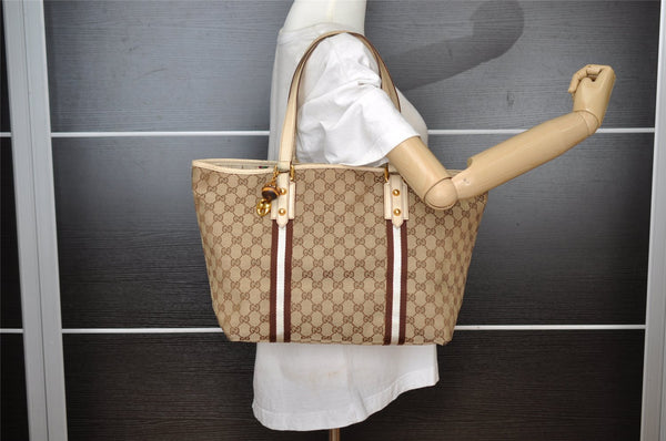Authentic GUCCI Bamboo Sherry Line Tote Bag GG Canvas Leather Brown 6200I