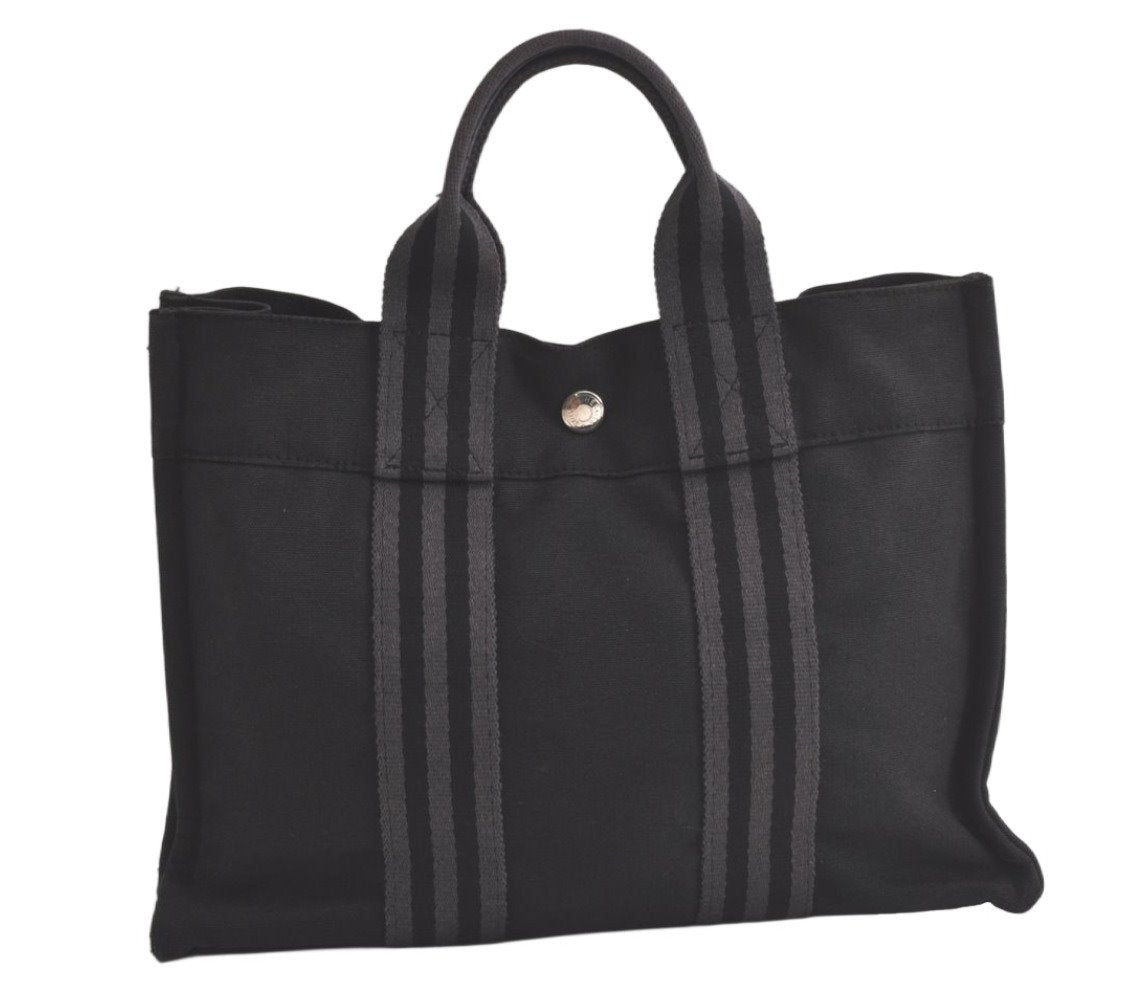 Authentic HERMES Vintage Fourre Tout PM Hand Tote Bag Canvas Black 6209K