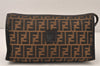 Authentic FENDI Zucca Clutch Hand Bag Purse Canvas Leather Brown Black 6212K