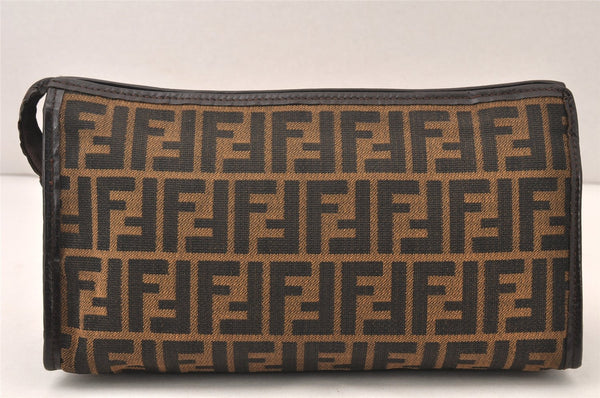 Authentic FENDI Zucca Clutch Hand Bag Purse Canvas Leather Brown Black 6212K