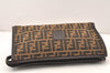 Authentic FENDI Zucca Clutch Hand Bag Purse Canvas Leather Brown Black 6212K