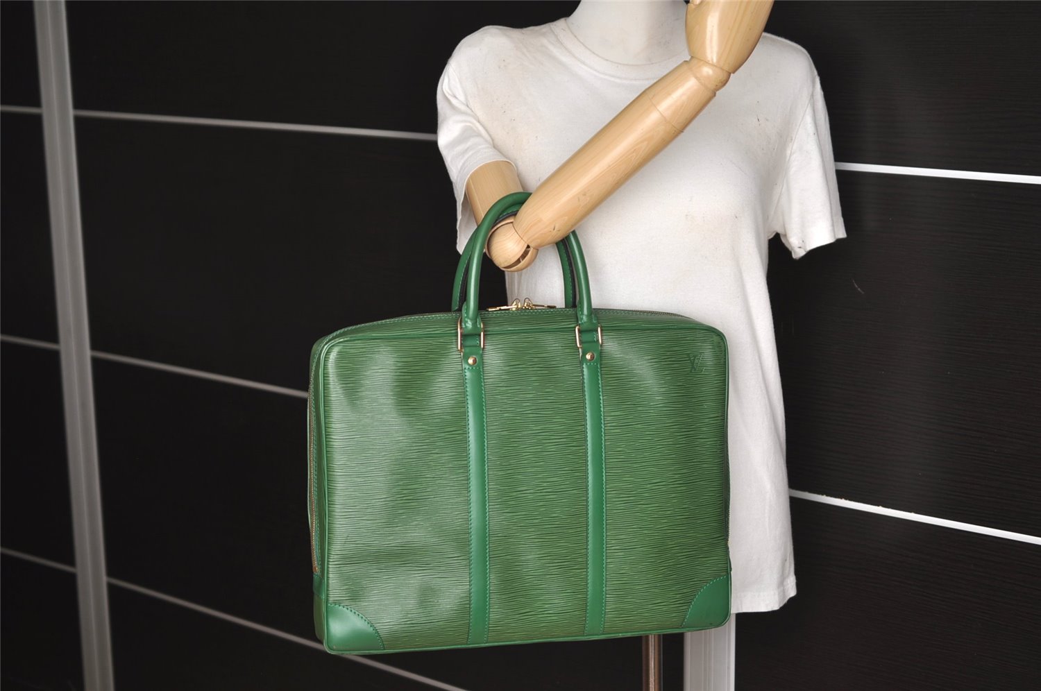 Authentic Louis Vuitton Epi Porte Documents Voyage Briefcase M54474 Green  6216J