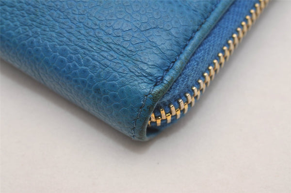 Authentic CHANEL Vintage Caviar Skin CoCo Mark Long Wallet Purse Blue 6217J