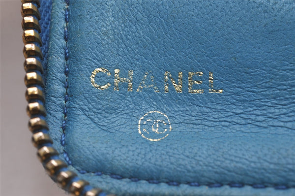 Authentic CHANEL Vintage Caviar Skin CoCo Mark Long Wallet Purse Blue 6217J