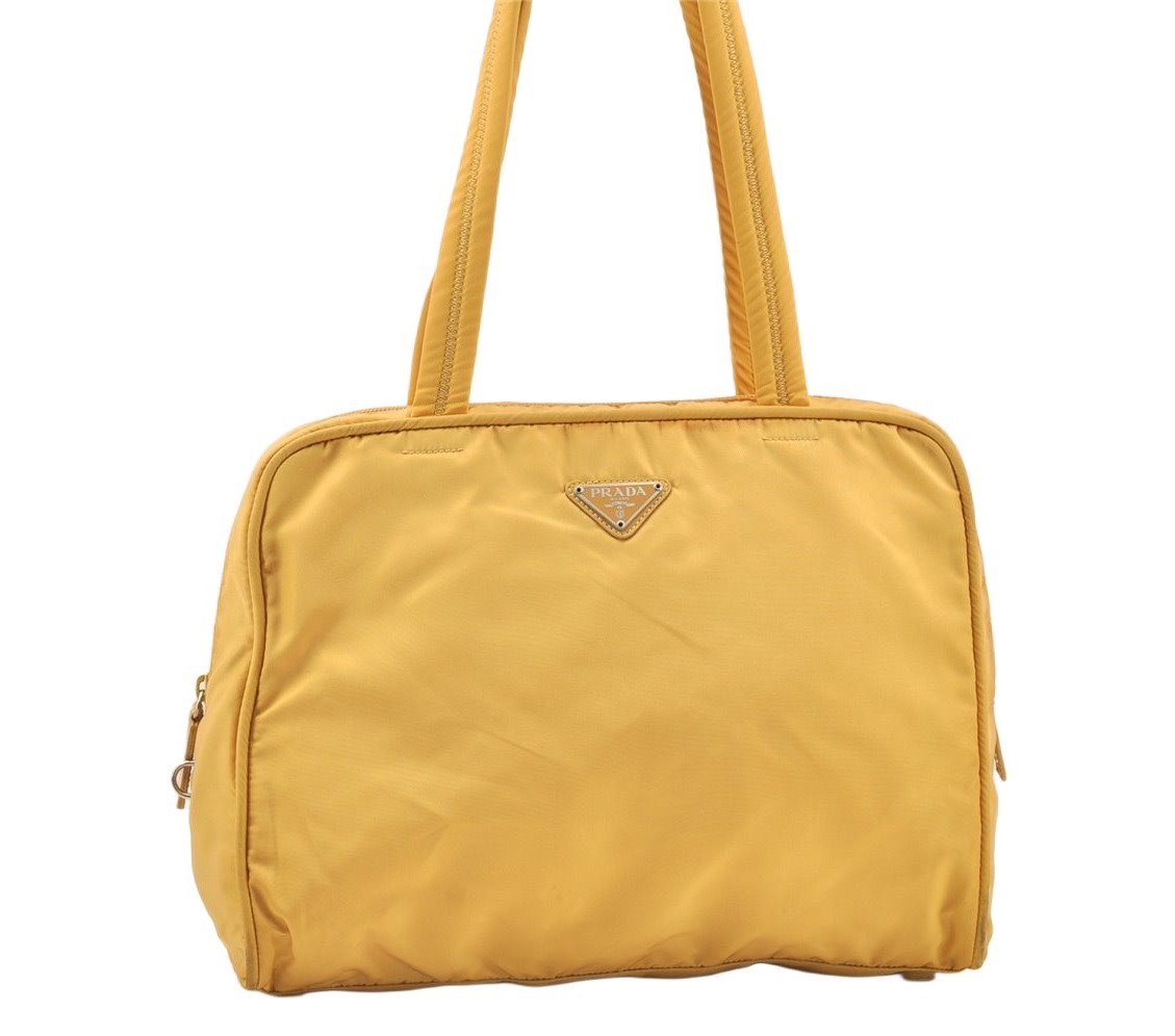 Authentic PRADA Nylon Tessuto Leather Shoulder Hand Bag Purse Yellow 6217K