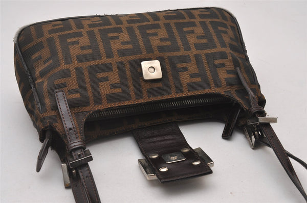 Authentic FENDI Zucca Shoulder Hand Bag Purse Canvas Leather Brown Black 6219I