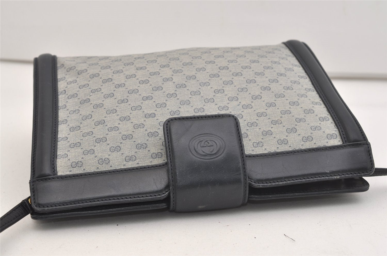 Authentic GUCCI Micro GG PVC Leather Shoulder Cross Body Bag Navy Junk 6222J