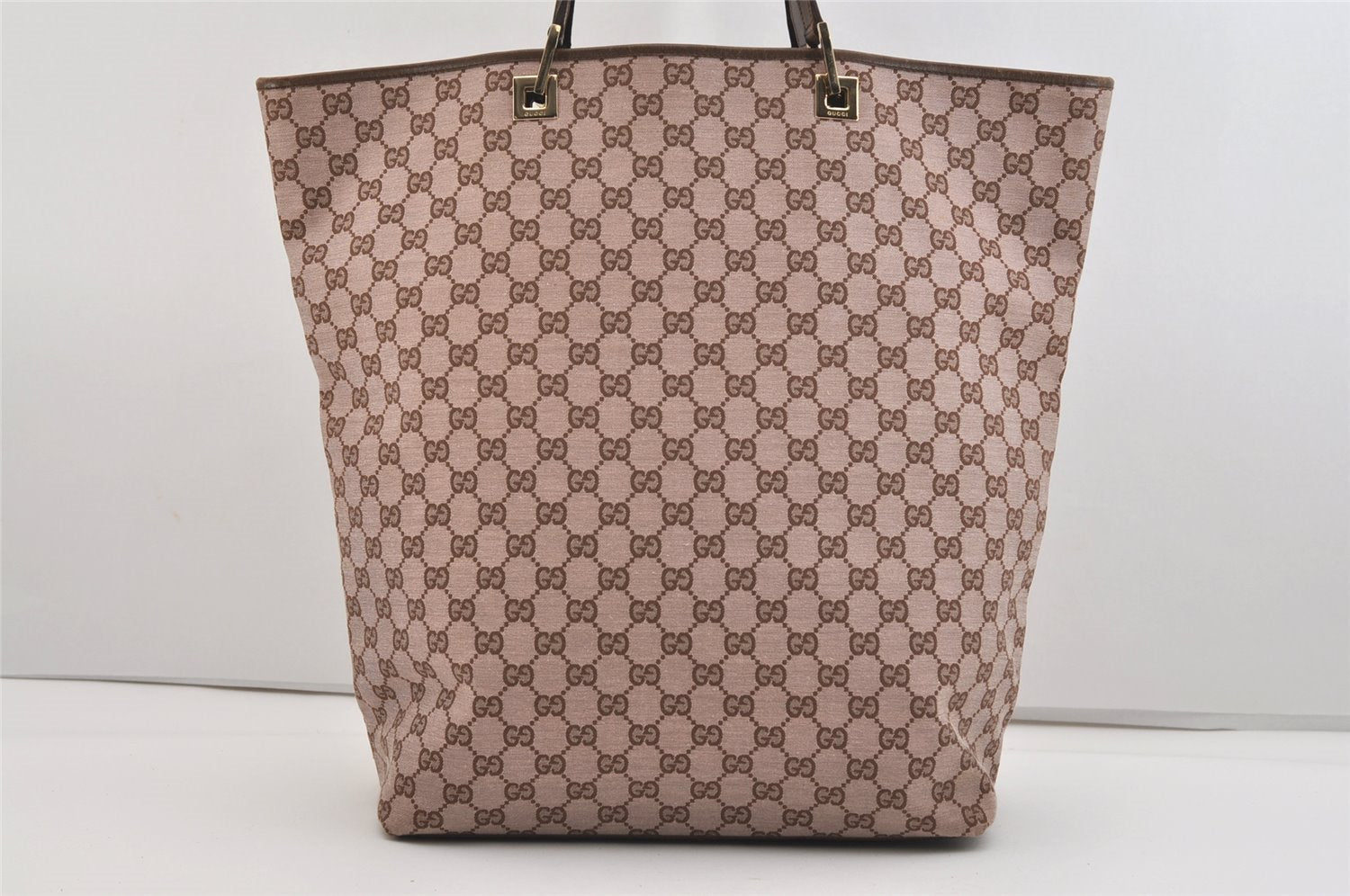 Authentic GUCCI Vintage Shoulder Tote Bag GG Canvas Leather 0021097 Brown 6223J